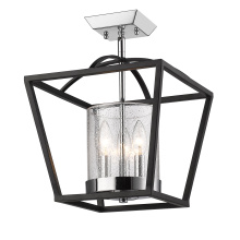 Golden 4309-SF BLK-SD - Golden Lighting Mercer 3-light Semi-Flush Mount in Matte Black and Chrome Accents